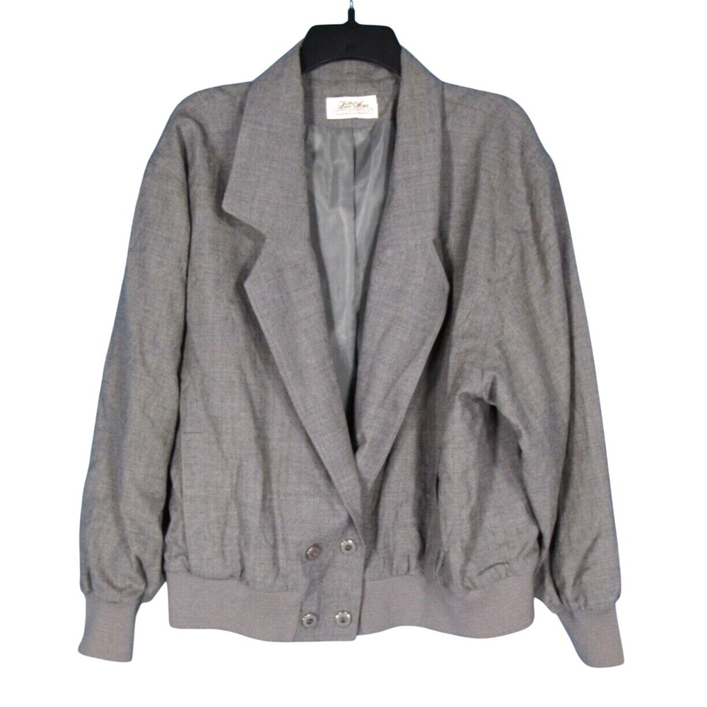 VTG LILLI ANN Heather Gray WOOL JACKET Banded Hem DRESSY BOMBER STYLE XL/1X/18